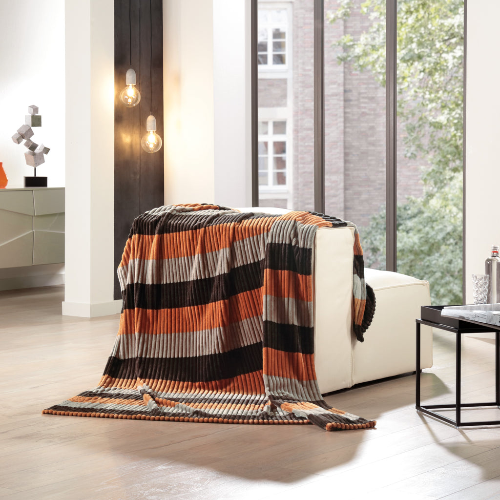 Wohndecke Decke Flanell in Cord-Optik 150 x 200 cm, Home,Relax&Style,  Warme, weiche Kuscheldecke